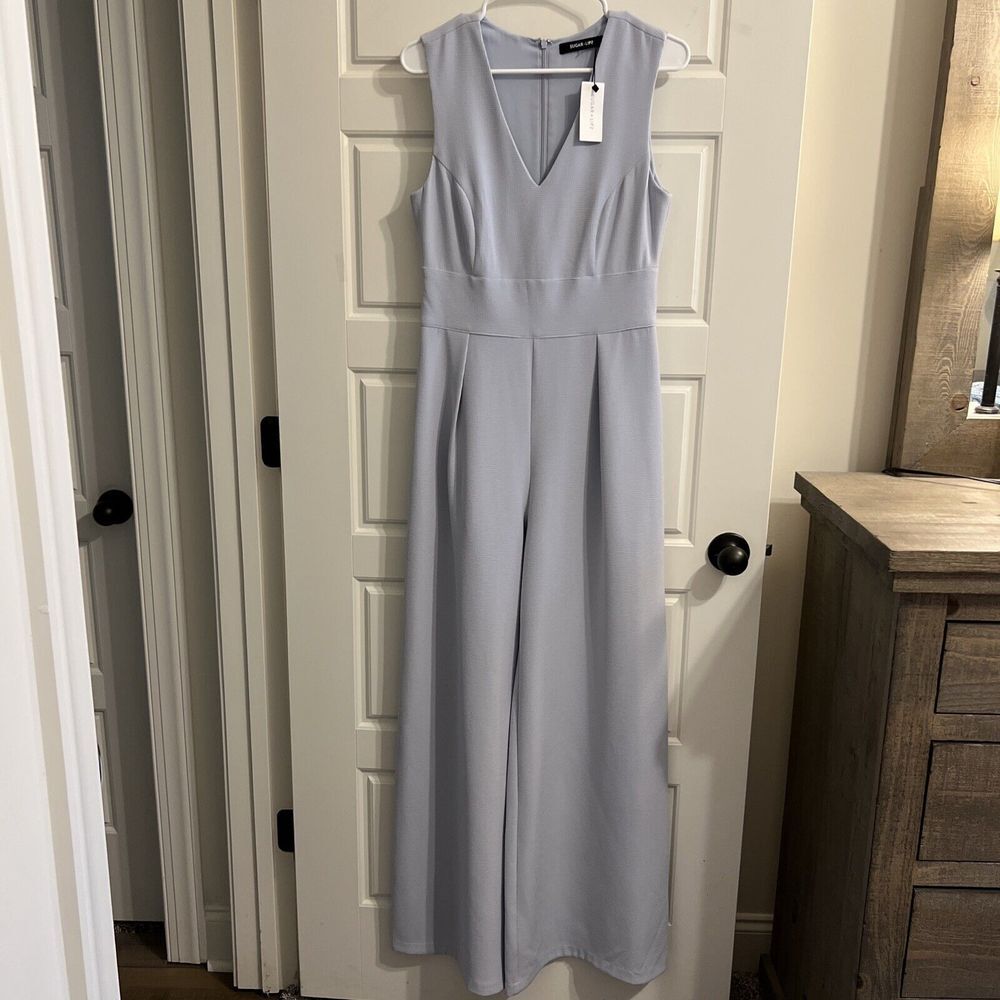 NWT Sugar + Lips‎ size medium  blue wide leg romper women's